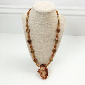 NWT Genuine Agate, Pearl, Jasper Necklace Brown Heart Beads